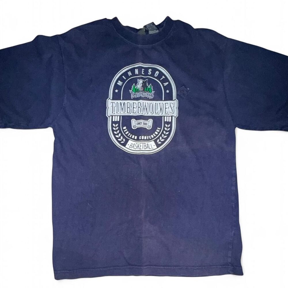 Retro Vintage Minnesota Timberwolves Active brand Men's Navy and White T-shirt